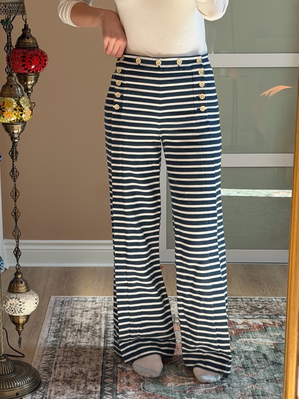 J. Crew Navy & White Striped Wide-Leg Sailor Pants